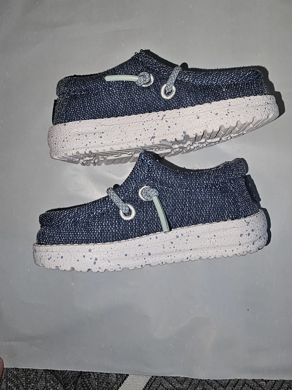 Hey Dude Navy Blue Knit Slip-On Kids Shoes with White Speckled Sole